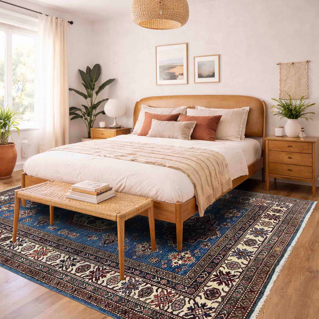 Blue Afghan Kazak Rug 5' 9" x 7' 11" Hand-Knotted | No. AL50367