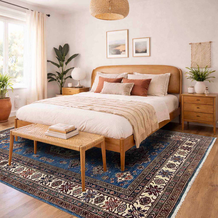 Blue Afghan Kazak Rug 5' 9" x 7' 11" Hand-Knotted | No. AL50367
