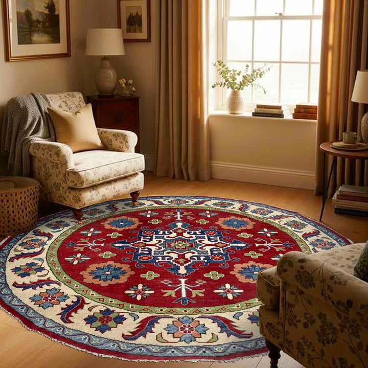 Traditional Kazak Round Area Rug 5' 10" x 5' 10" - No. AL82075