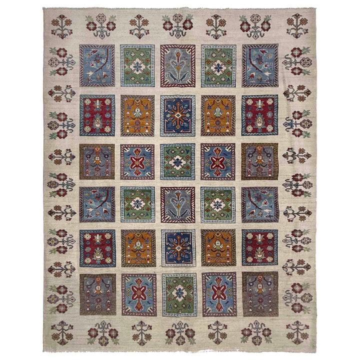 Beige Afghan Oriental Rug 6' 10" x 9' 6" Hand-Knotted