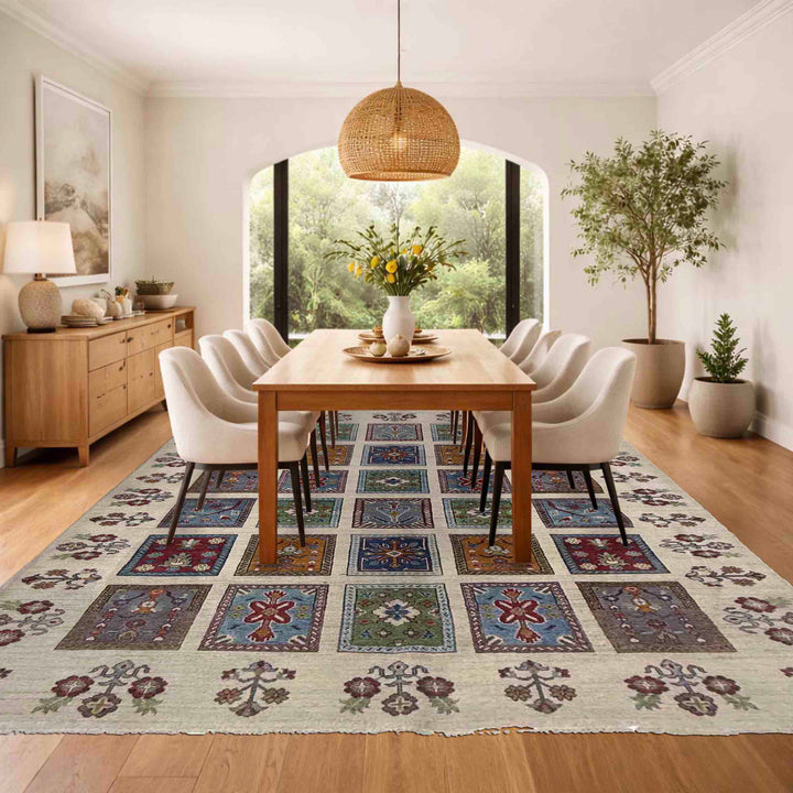 Beige Afghan Oriental Rug 6' 10" x 9' 6" Hand-Knotted texture