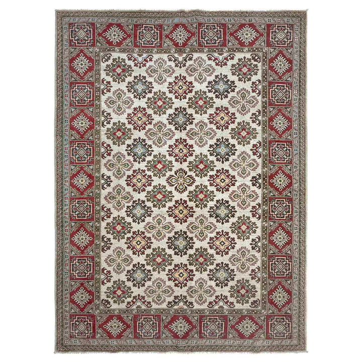 Beige Afghan Kazak Rug 6' 0" x 9' 1" Hand-Knotted | No. AL71190