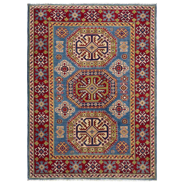 Blue Afghan Kazak Rug 4' 0" x 6' 0" Hand-Knotted