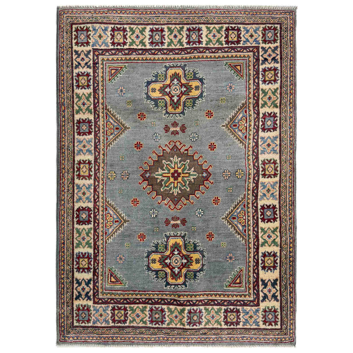 Blue Afghan Kazak Rug 3' 3" x 4' 9" Hand-Knotted