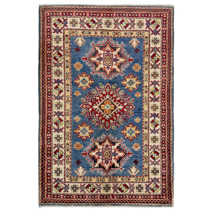 Blue Afghan Kazak Rug 2'6" x 3'11" Hand-Knotted | No. AL43727