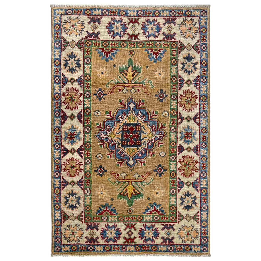 Orange Afghan Kazak Rug 2' 7" x 4' 3" Hand-Knotted