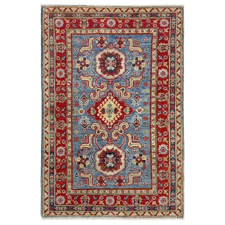 Blue Afghan Kazak Rug 2' 7" x 4' 0" Hand-Knotted
