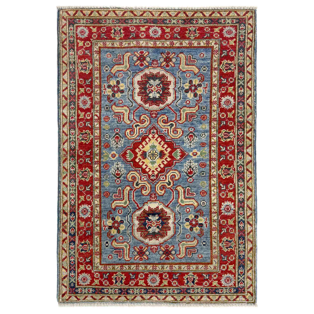 Blue Afghan Kazak Rug 2'7" x 4'0" Hand-Knotted