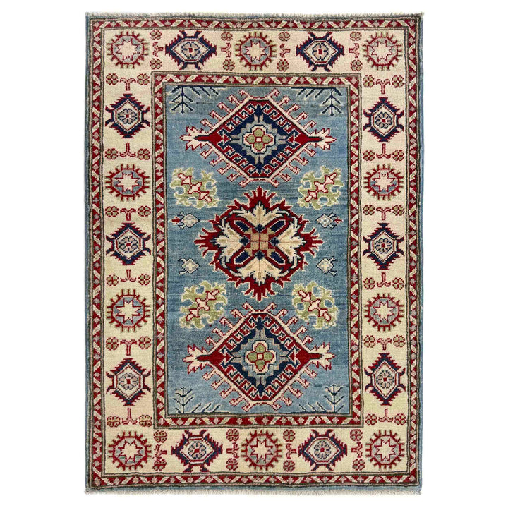 Blue Afghan Kazak Rug 2' 7" x 3' 9" Hand-Knotted | No. AL94200