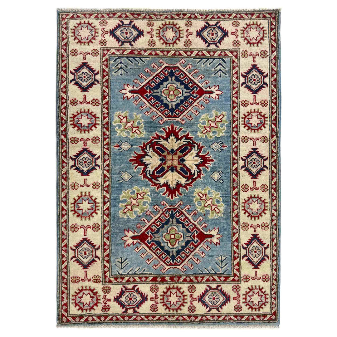 Blue Afghan Kazak Rug 2' 7" x 3' 9" Hand-Knotted