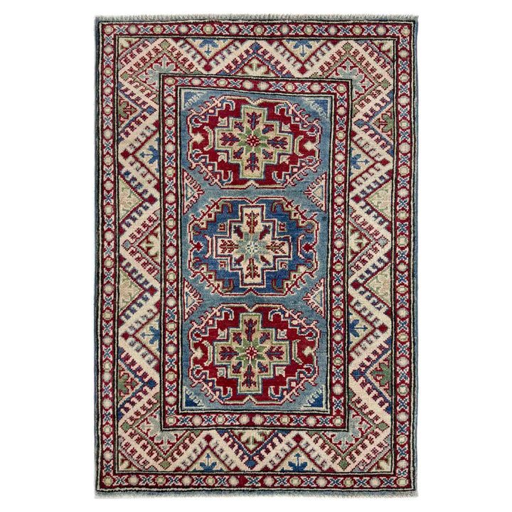 Blue Afghan Kazak Rug 2' 7" x 4' 0" Hand-Knotted | No. AL991734