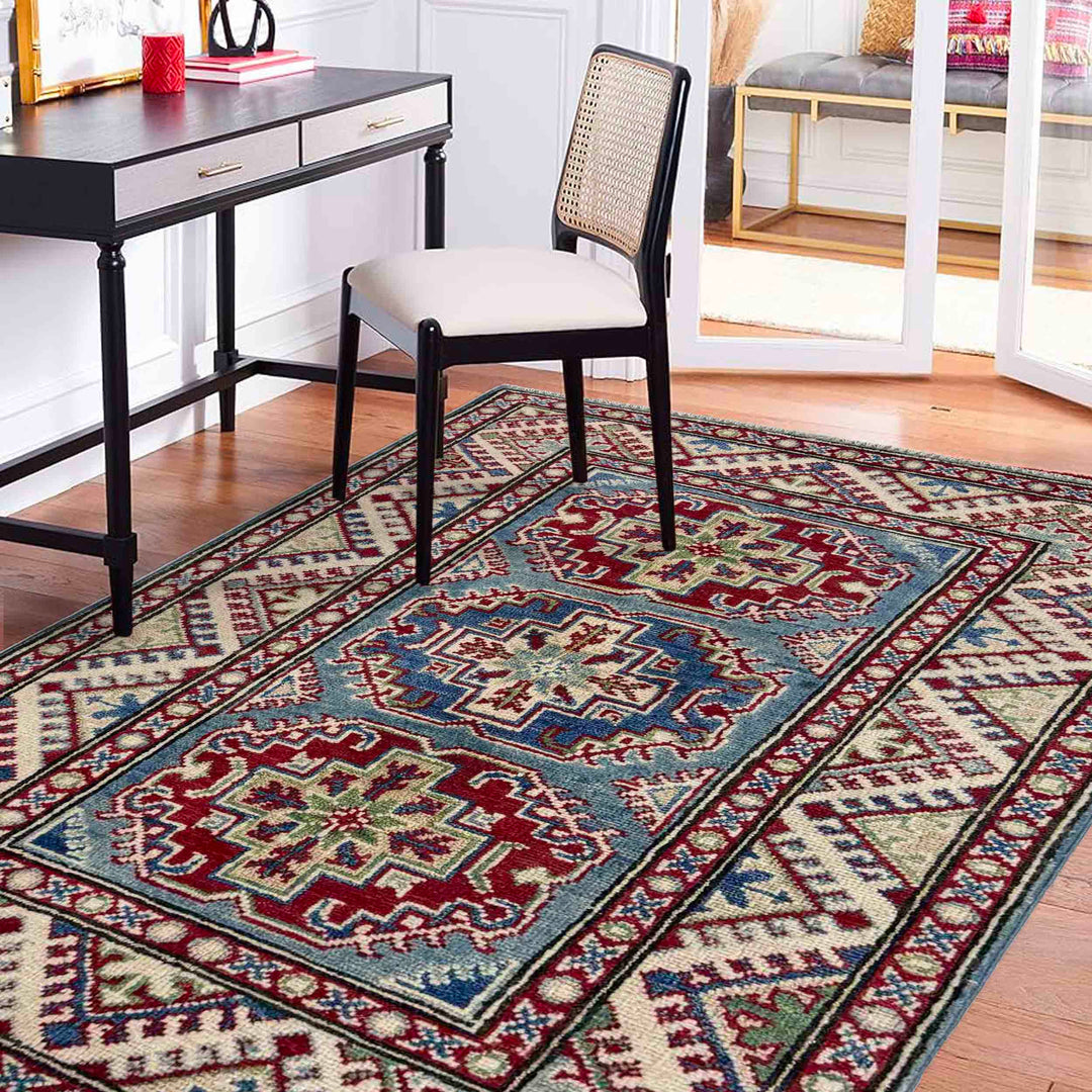 Blue Afghan Kazak Rug 2' 7" x 4' 0" Hand-Knotted | No. AL991734