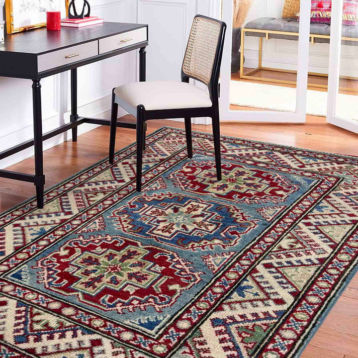 Blue Afghan Kazak Rug 2' 7" x 4' 0" Hand-Knotted | No. AL991734