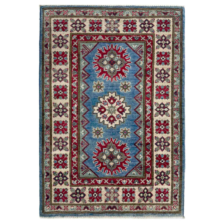 Blue Afghan Kazak Rug 2' 8" x 4' 2" Hand-Knotted | No. AL73657