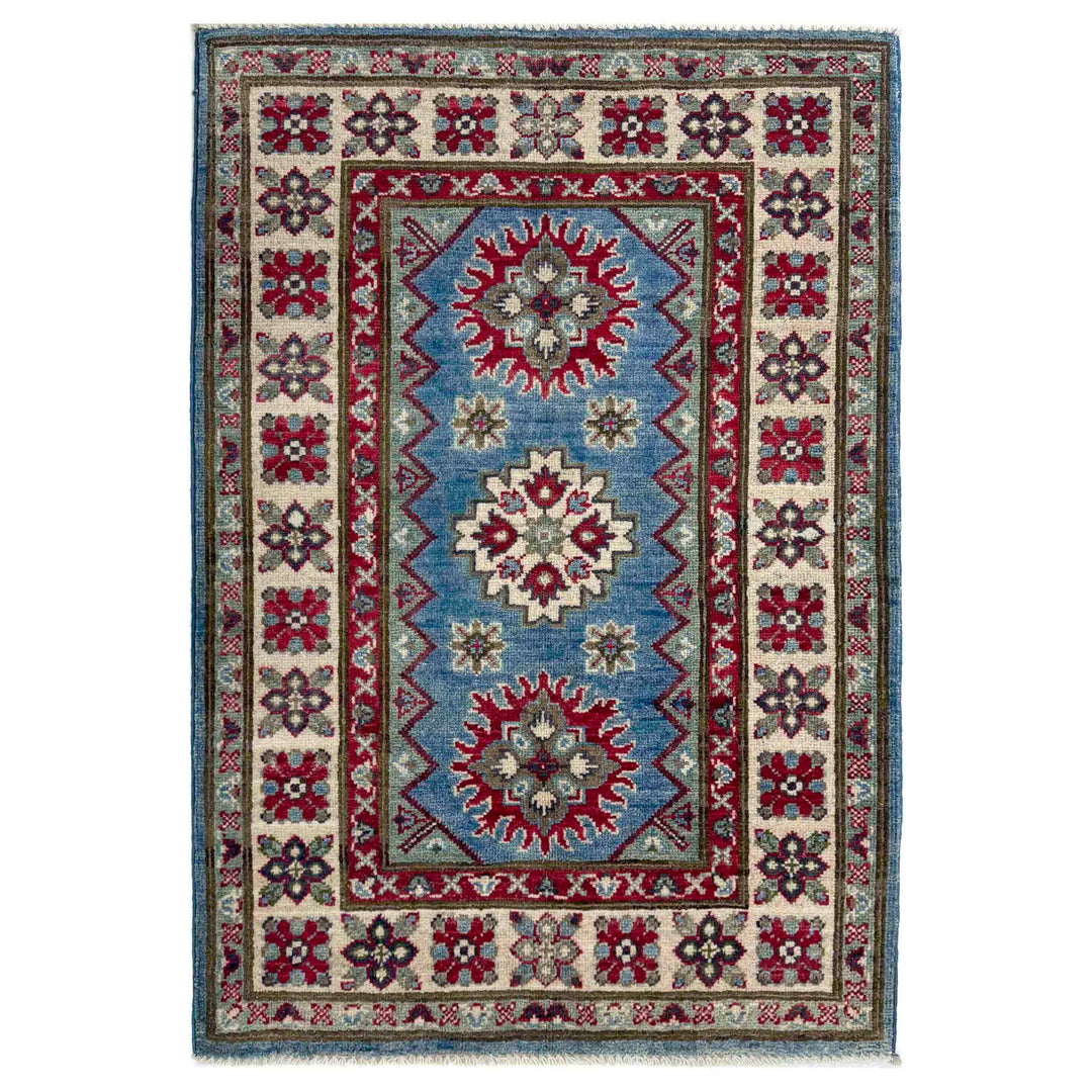 Blue Afghan Kazak Rug 2' 8" x 4' 2" Hand-Knotted