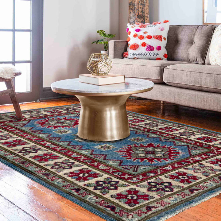 Blue Afghan Kazak Rug 2' 8" x 4' 2" Hand-Knotted | No. AL73657