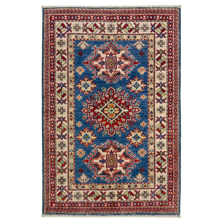 Blue Afghan Kazak Rug 2' 7" x 4' 0" Hand-Knotted | No. AL62626