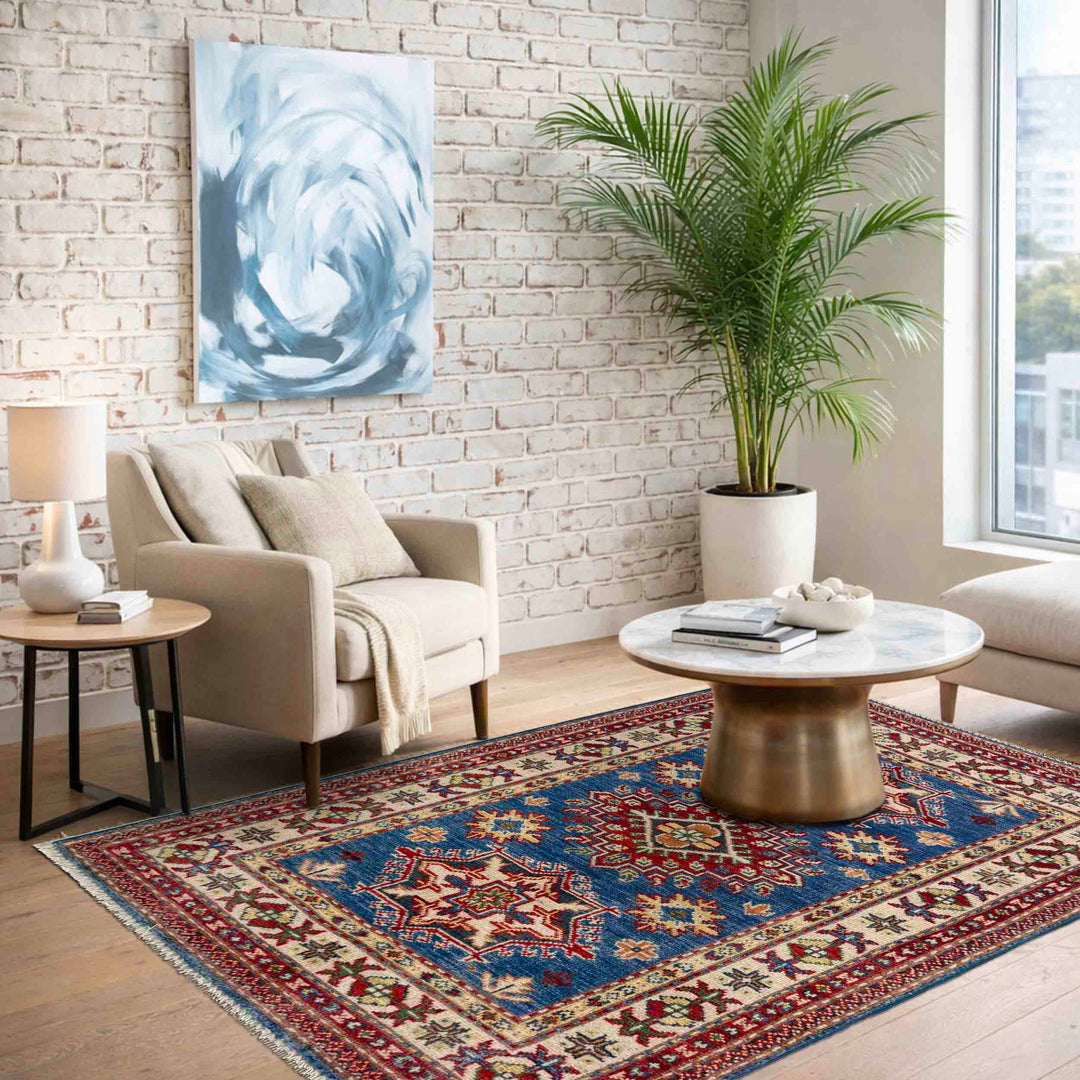Blue Afghan Kazak Rug 2' 7" x 4' 0" Hand-Knotted | No. AL62626