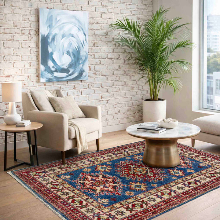 Blue Afghan Kazak Rug 2' 7" x 4' 0" Hand-Knotted | No. AL62626