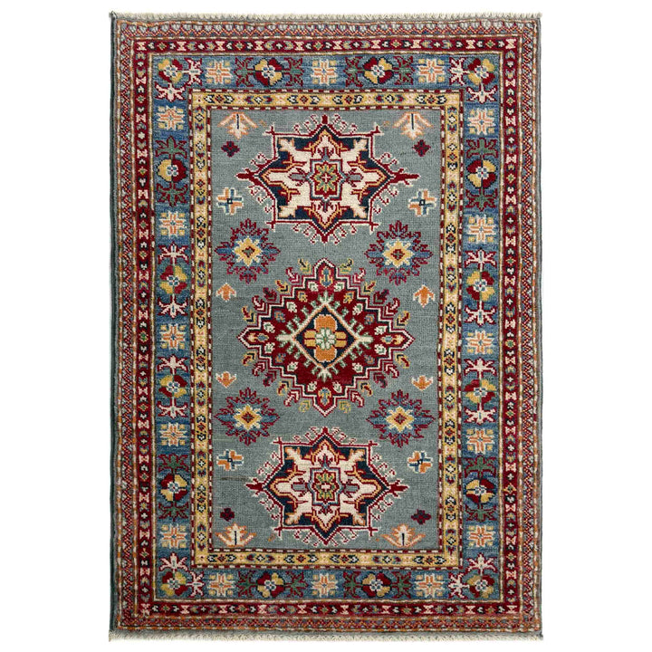 Gray Afghan Kazak Rug 2' 6" x 3' 11" Hand-Knotted | No. AL34810