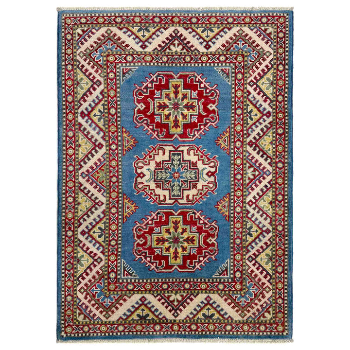 Blue Afghan Kazak Rug 2' 8" x 4' 1" Hand-Knotted