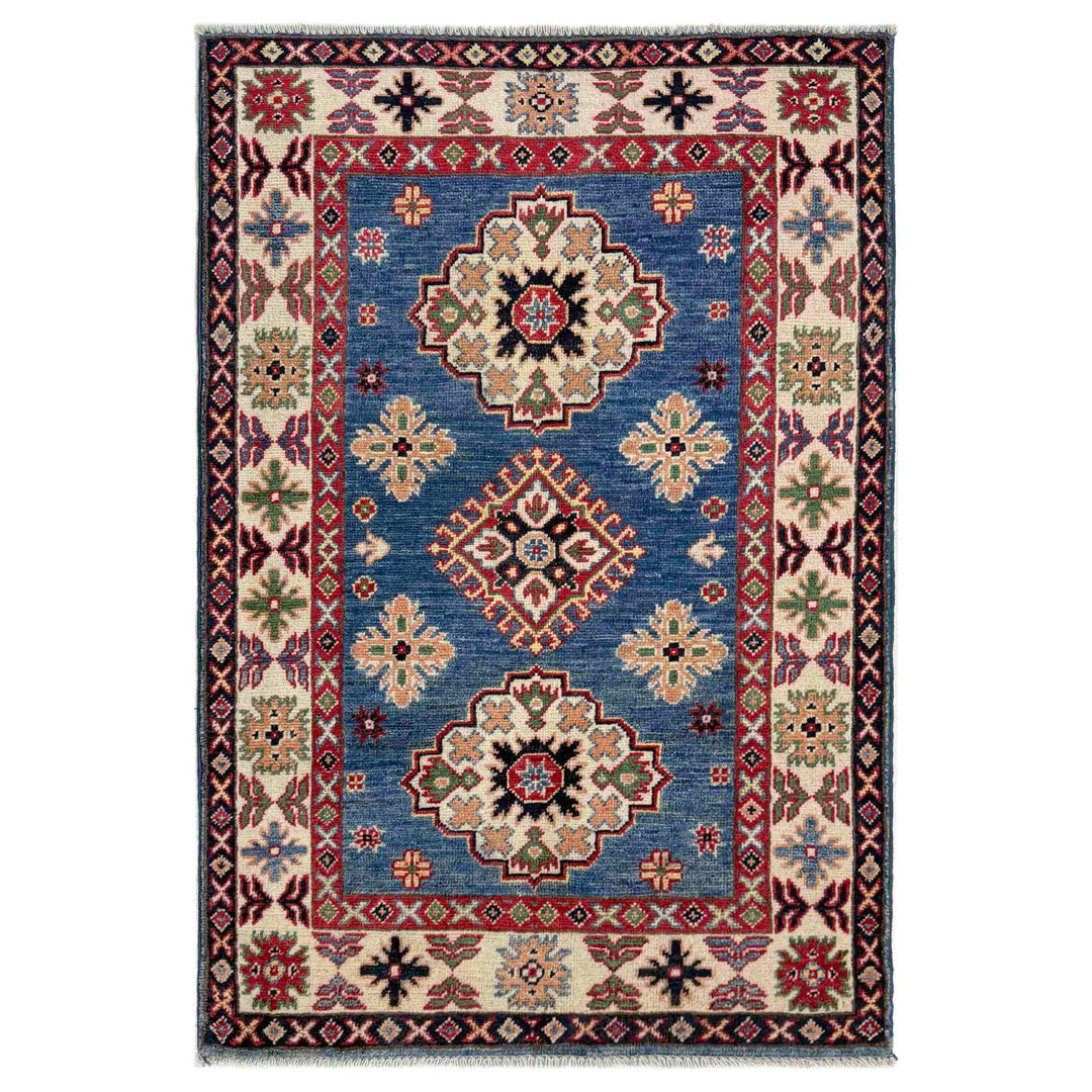 Blue Afghan Kazak Rug 2' 7" x 4' 1" Hand-Knotted