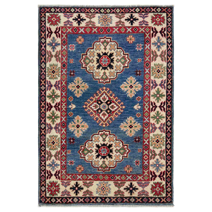 Blue Afghan Kazak Rug 2' 7" x 4' 1" Hand-Knotted
