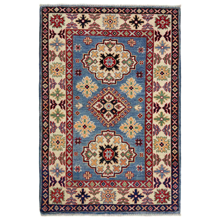 Blue Afghan Kazak Rug 2' 7" x 4' 3" Hand-Knotted