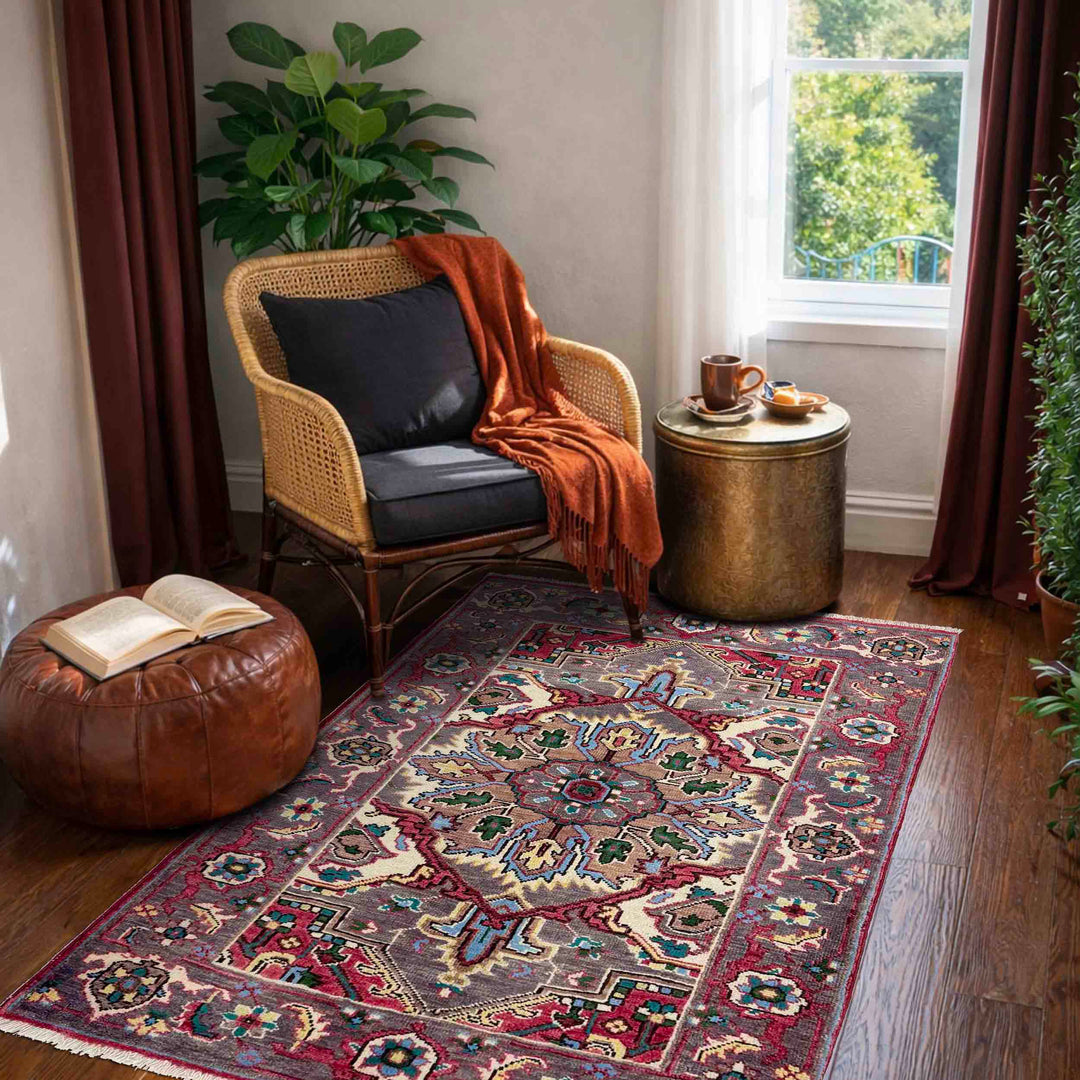 Afghan Heriz Rug 2'8" x 4'0" Hand-Knotted texture