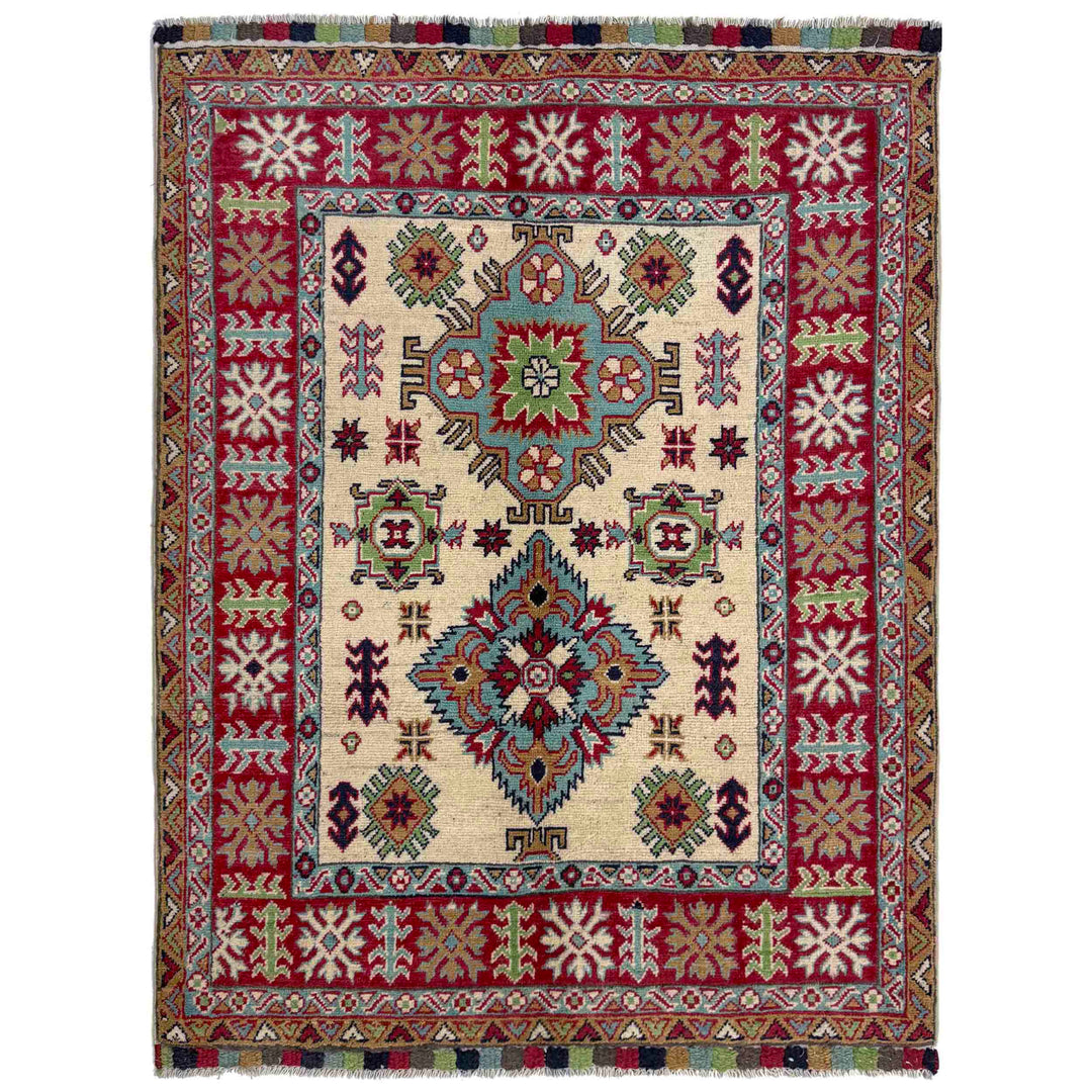 Hand knotted Kazak Carpet 3' 4" x 4' 7" - No. AL33458