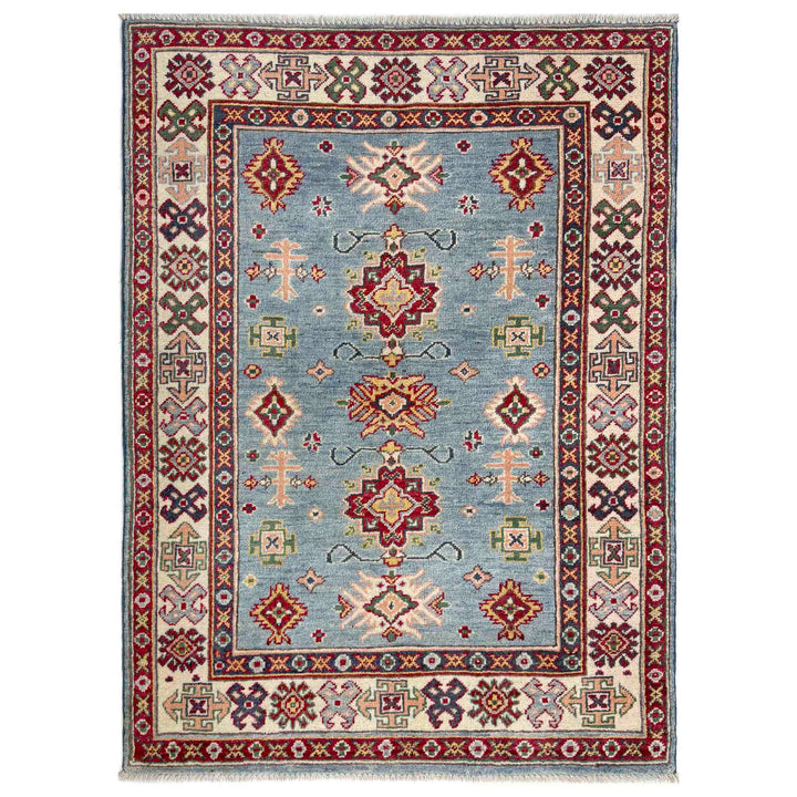 Blue Afghan Kazak Rug 3' 3" x 4' 11" Hand-Knotted