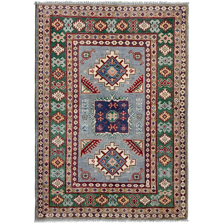 Gray Afghan Kazak Rug 3' 2" x 4' 9" Hand-Knotted | No. AL15303