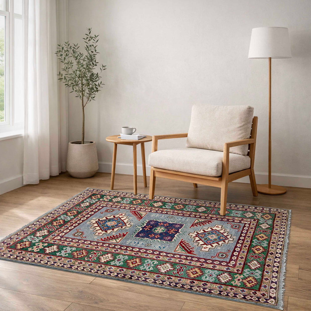 Hand Knotted Kazak Oriental Rug 3' 2" x 4' 9" - No. AL15303