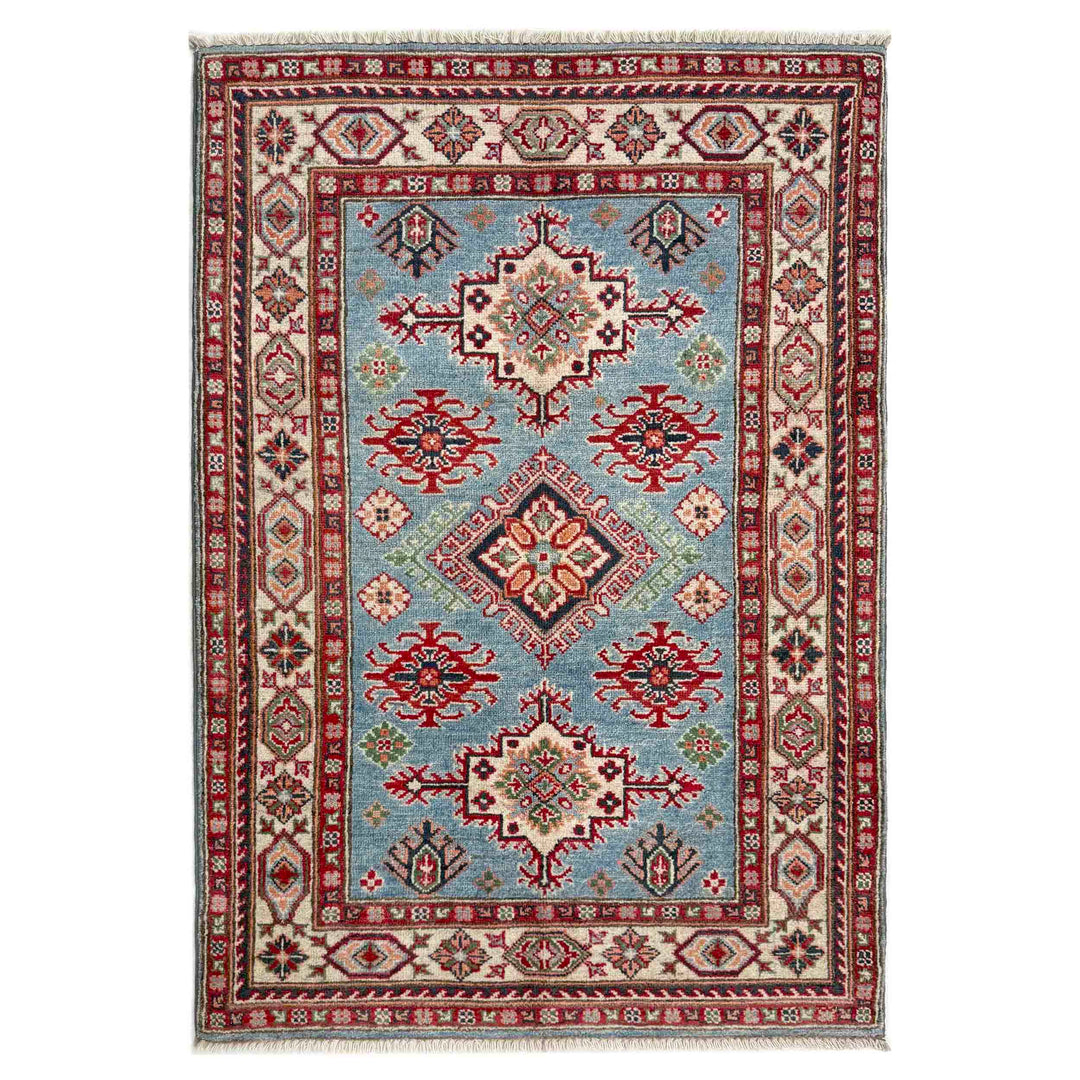 Blue Afghan Kazak Rug 3' 3" x 4' 11" Hand-Knotted