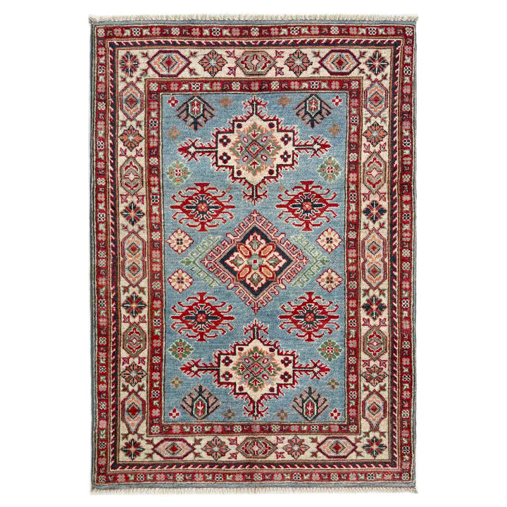 Blue Afghan Kazak Rug 3' 3" x 4' 11" Hand-Knotted