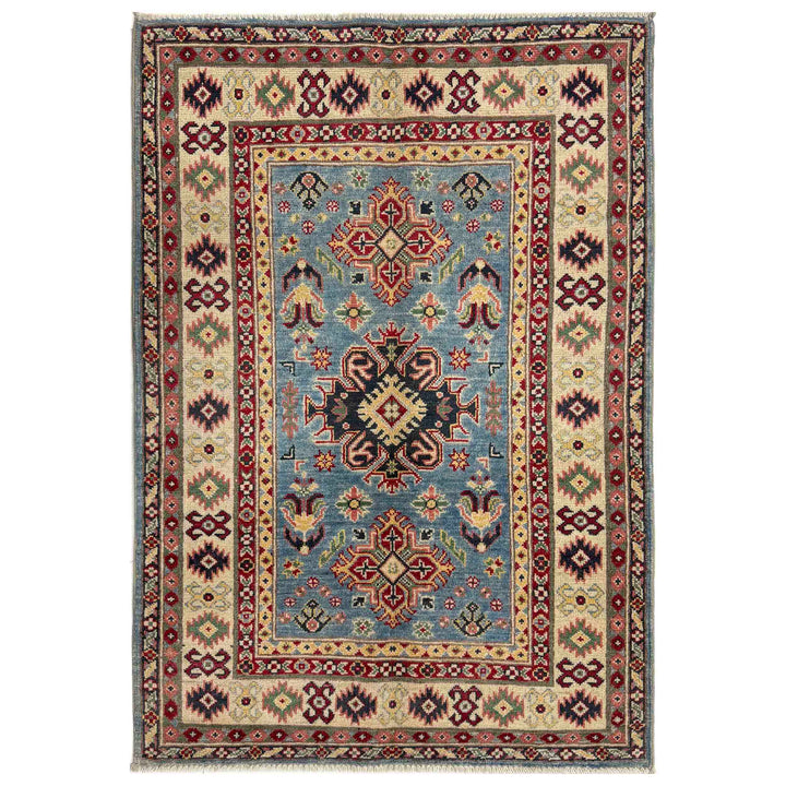 Blue Afghan Kazak Rug 3' 3" x 5' 1" Hand-Knotted | No. AL91181