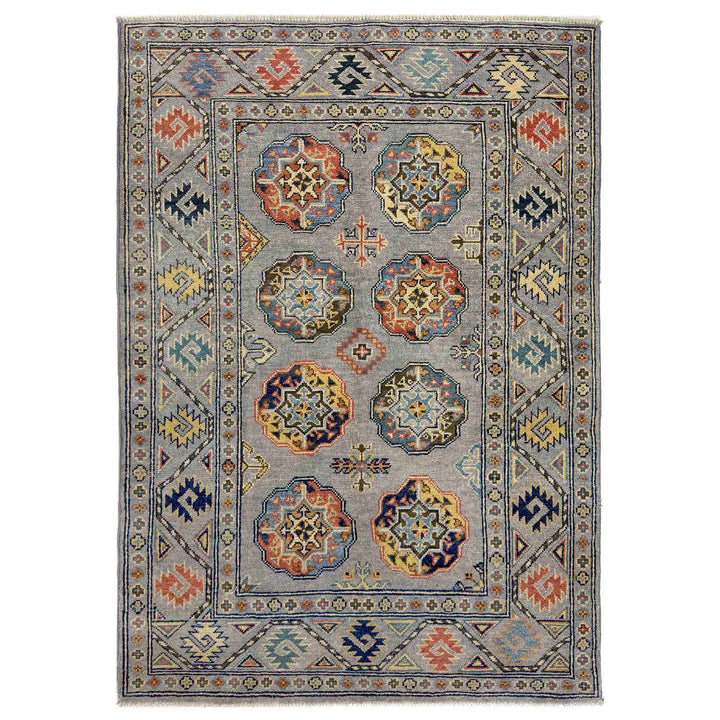Gray Afghan Waziri Rug 3' 3" x 4' 11" Hand-Knotted