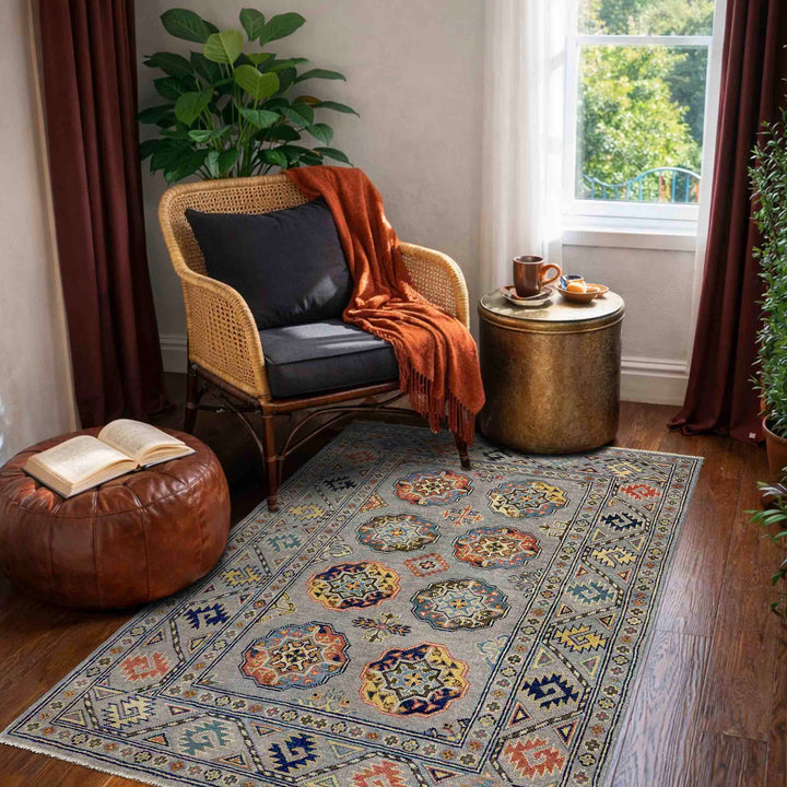 Gray Afghan Oriental Rug 3' 3" x 4' 11" Hand-Knotted | No. AL51304