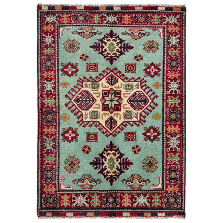 Blue Afghan Kazak Rug 3' 2" x 4' 9" Hand-Knotted | No. AL17304