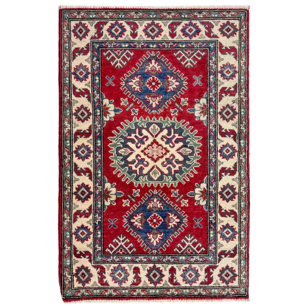Red Afghan Kazak Rug 2' 7" x 4' 0" Hand-Knotted