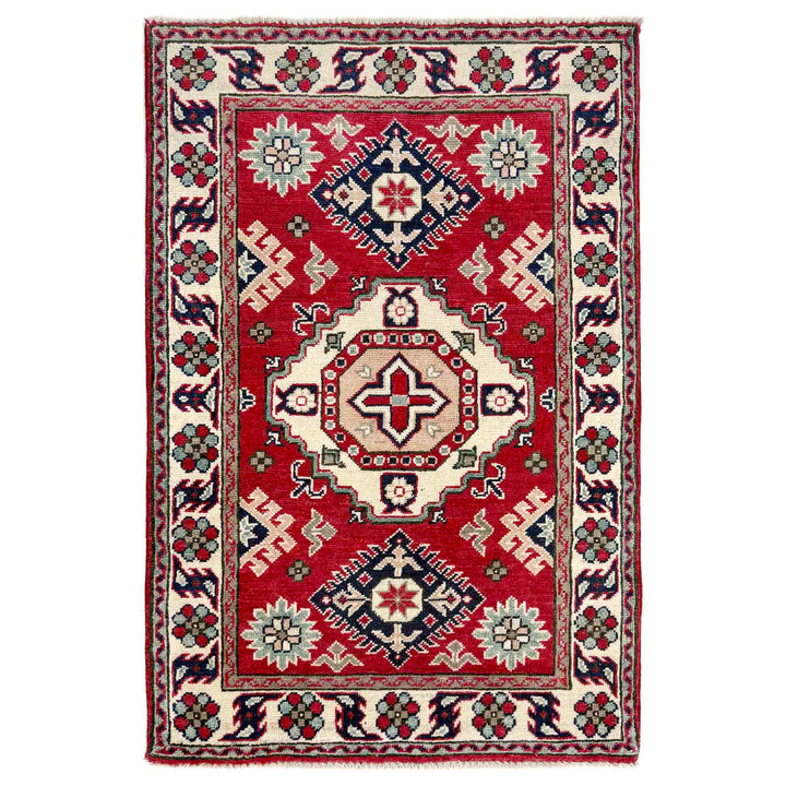 Red Afghan Kazak Rug 2' 7" x 4' 1" Hand-Knotted
