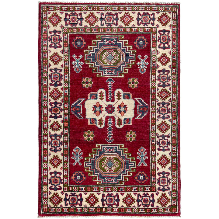 Red Afghan Kazak Rug 2' 8" x 4' 2" Hand-Knotted