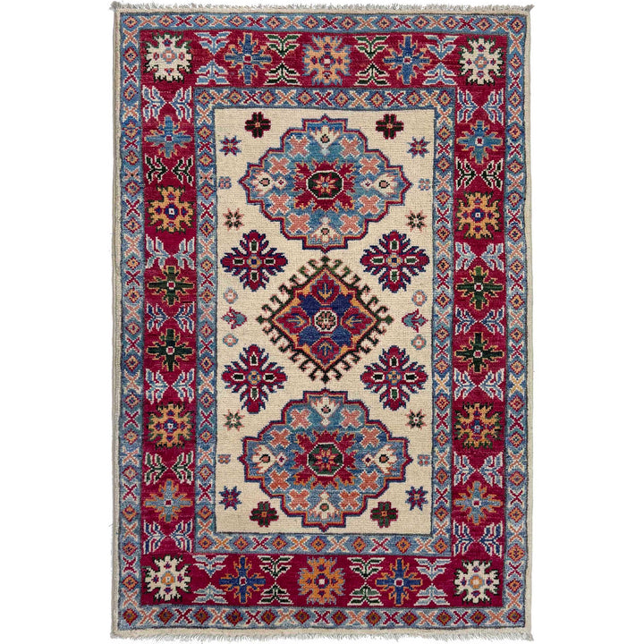 Beige Afghan Kazak Rug 2' 8" x 4' 2" Hand-Knotted | No. AL71630