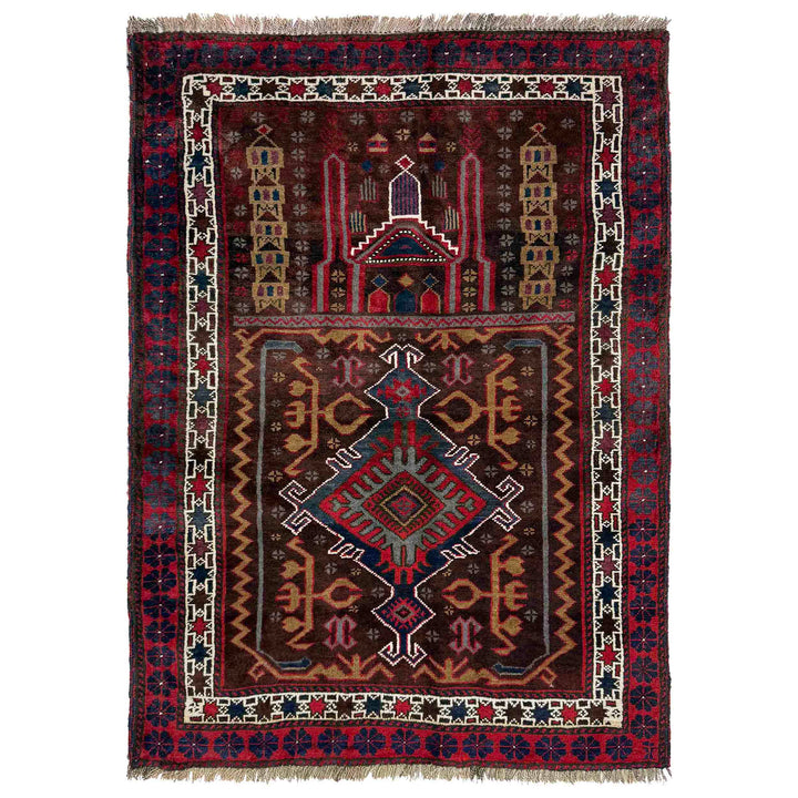 Afghan Prayer Rug 2' 10" x 3' 11" Hand-Knotted
