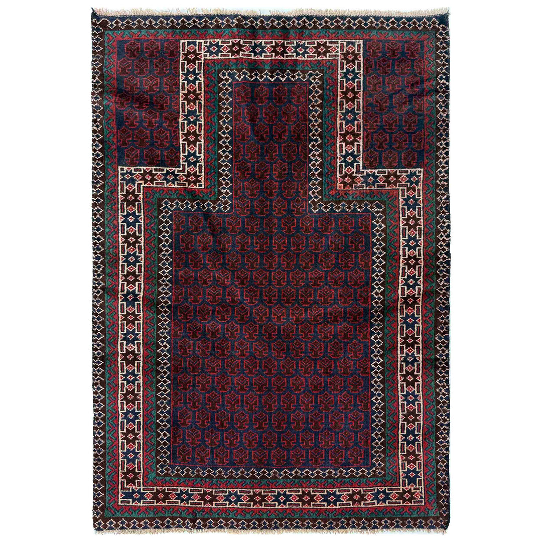 Red Afghan Tribal Rug 2' 11" x 4' 9" Hand-Knotted