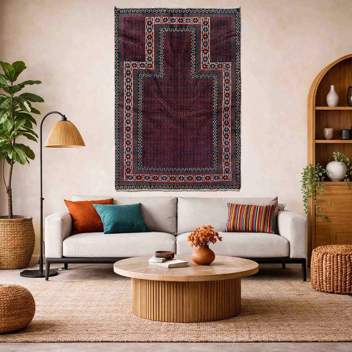 Red Afghan Tribal Rug 2' 11" x 4' 9" Hand-Knotted reverse