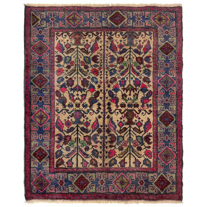 Afghan Baluchi Rug 3' 7" x 4' 8" Hand-Knotted | No. AL19718
