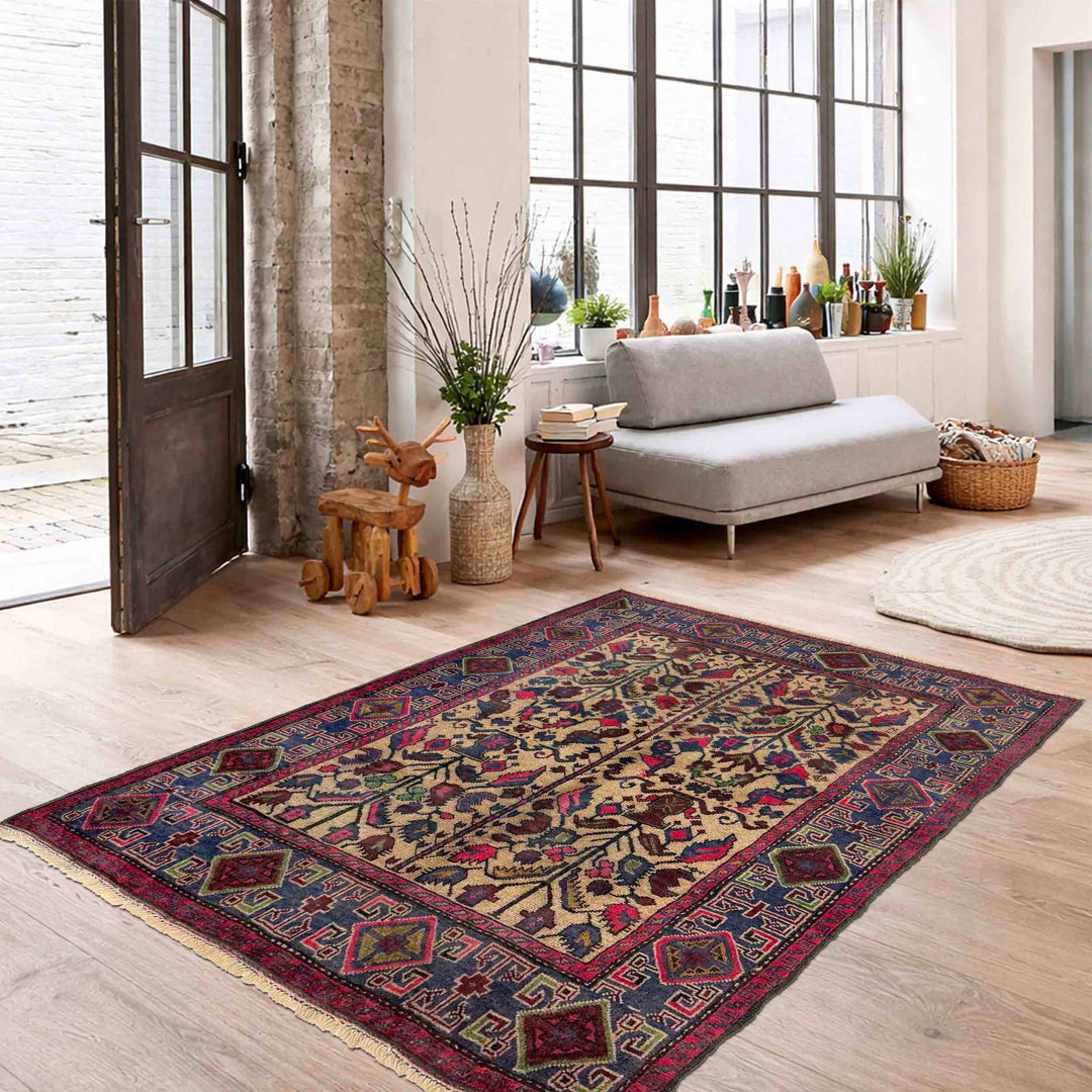 Afghan Baluchi Rug 3' 7" x 4' 8" Hand-Knotted | No. AL19718