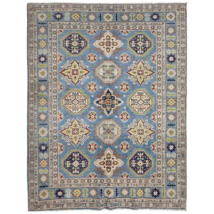 Blue Afghan Kazak Rug 4' 8" x 6' 11" Hand-Knotted | No. AL57216