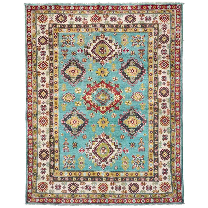 Blue Afghan Kazak Rug 4' 8" x 6' 2" Hand-Knotted | No. AL82266
